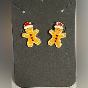 Gingerbread man with Santa Hat Earrings